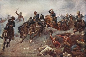 1882年のテルエルケビールでイギリス軍の砲兵隊が敵陣に参入 作： John Charlton